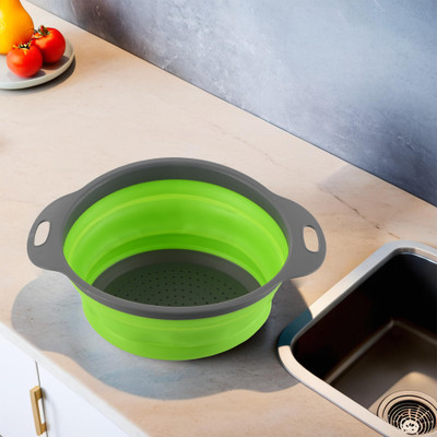 KUBER INDUSTRIES Multipurpose Strainer For Kitchen with Handle | HW-13-GRN | Green Collapsible Colander(Green Pack of 1)