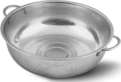 KERFORA Multipurpose Stainless Steel Rice Washing Baskets Strainer Drainer with Handle Collapsible Strainer(Steel Pack of 1)