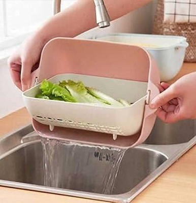 ZWINKO Double Layer Sink Strainer- Multi-Functional Washing Fruits & Vegetable Sink Collapsible Colander(Multicolor Pack of 1)