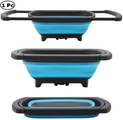 flerific Handle Drain Kitchen Foldable Basket for Fruit Vegetables Collapsible Strainer(Multicolor Pack of 1)