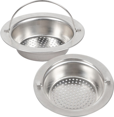 KUBER INDUSTRIES Kitchen Drain Catcher Sink Round Jali with Handle|115 mm|Pack of 2|Silver Strainer(Silver Pack of 2)