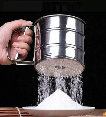 Raghuviraa Stainless Steel Flour Sifter-Baking, Durable Mesh Sieve with Comfortable Handle Collapsible Colander(Silver Pack of 1)