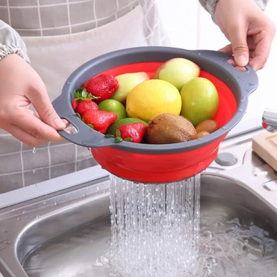 Oneness Small Foldable Silicone Round Food Strainer for Kitchen, Space-Saving Design Collapsible Colander(Multicolor Pack of 1)