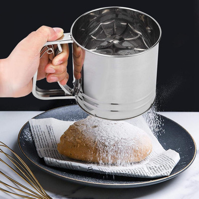LepdoCart Stainless Steel Double Layer Manual Flour Strainer Sieve(Silver Pack of 1)