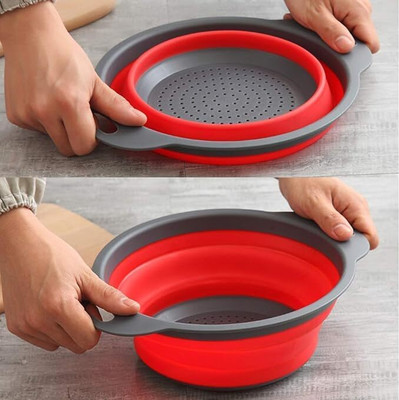 ASHV ENTERPRISE Small Foldable Silicone Round Food Strainer for Kitchen, Space-Saving Design Collapsible Colander(Multicolor Pack of 1)