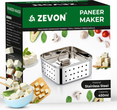 Zevon Paneer Maker Steel Fresh Paneer/Tofu/Sprout Press Mould for Kitchen Use Collapsible Strainer(Silver Pack of 1)
