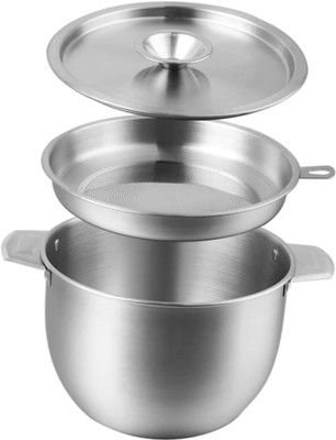 HEVASNEK Stainless Steel Household Oil Filter Pot -2.1L Storage Tank with Strainer Lid Collapsible Strainer(Silver Pack of 1)