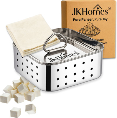 JKHomes Stainless Steel Paneer Maker with Muslin Cloth & Recipe eBook - Approx 400ml Strainer(Steel Pack of 1)
