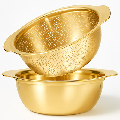 Kruvad Kruvad Strainer Bowl Rice Drainer Stainless Steel Microporous Colander Strainer(Gold Pack of 1)