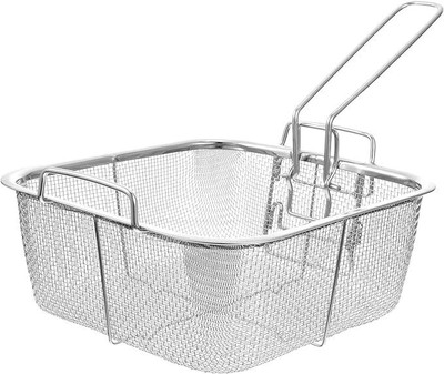 HEVASNEK French Chip Fries BasketFried Basket Square Stainless Steel Mesh Folding Handle Deep Frying Basket(Silver Pack of 1)