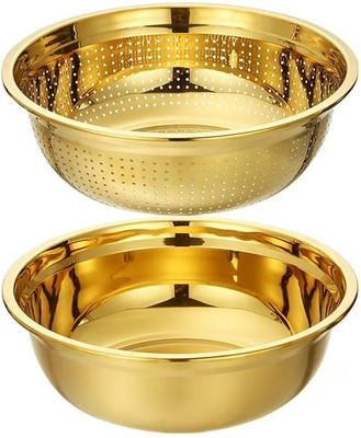 Gyanadh Stainless Steel Kitchen Colanders 2 in 1 Strainer Bowl Set Fine Mesh Sink Colander(Gold)