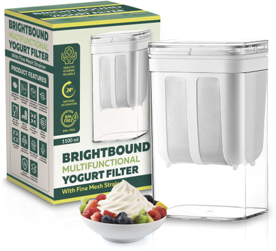 Brightbound Hung Curd Strainer Box | Curd Maker & Greek Yogurt Maker - 1100ml, Fine Mesh Strainer(White Pack of 1)