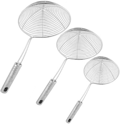 Konquer TimeS Deep Fry Mesh Jhara/Puri Strainer Collapsible Strainer(Steel Pack of 3)