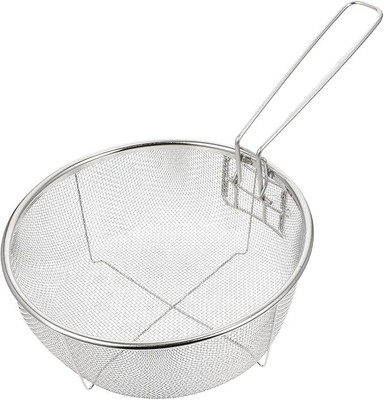 VALLIANZ French Chip Fries BasketFried Basket Square Stainless Steel Mesh Folding Handle Deep Frying Basket(Silver Pack of 1)