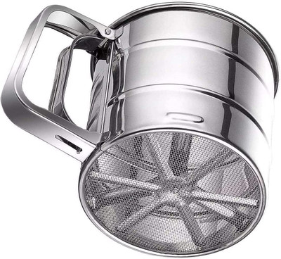 AQUABUCKET Hand Press Design Stainless Steel Flour Sifter Corrosion Sieve(Silver Pack of 1)