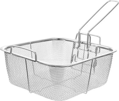 Samusagya Fried Basket Square Stainless Steel Mesh French Chip Fries Chicken Basket Deep Frying Basket(Steel Pack of 1)