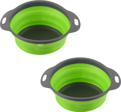 HOMESTIC Pack of 2 Multipurpose Strainer For Kitchen with Handle | HW-13-GRN | Green Collapsible Colander(Green Pack of 2)