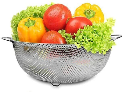 Aryamurti Stainless Steel Fruit Vegetable Rice Washing Baskets Colander(Steel Pack of 1)
