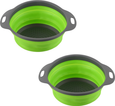 KUBER INDUSTRIES Pack of 2 Multipurpose Strainer For Kitchen with Handle | HW-13-GRN | Green Collapsible Colander(Green Pack of 2)