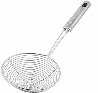 DIKANSHA Stainless Steel Deep Fry Strainer Wire Skimmer with Spiral Mesh, Professional Grade Handle Skimmer Spoon Strainer(Silver Pack of 1)