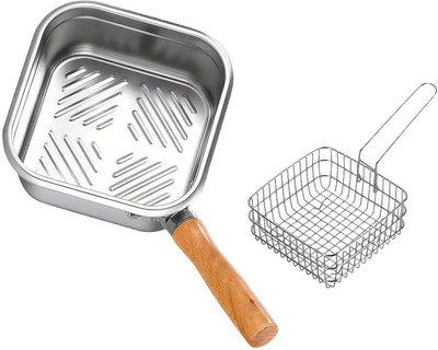 HEVASNEK Fryer Pot Stainless Steel Cooking Pot for Chips French Fries Fish Collapsible Deep Frying Basket(Silver Pack of 1)