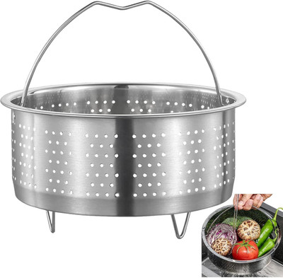 ANUVYA Steel Steaming Basket - Food Steaming Basket for Cooking with Handle Strainer(Silver Pack of 1)