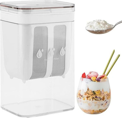 Dreamy Delights Yogurt & Curd Strainer – 1100ml Greek Yogurt Maker with Mesh Bag & Lid Strainer(White, Silver Pack of 1)