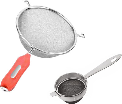 UTENCIL UNIVERSE Stainless Steel Combo of Soup Strainer, and Tea Strainer Collapsible Strainer(Silver Pack of 2)