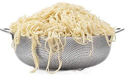 SHOPPIVERSE Stainless Steel Round Hole Basket Fruit Drain Rice Mesh Sifter Colander Strainer Collapsible Colander(Steel Pack of 1)