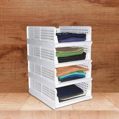 ASHLAS 4 Pieces Wardrobe Organizer for Storage/Polypropylene Foldable PP Collapsible Wardrobe(Finish Color - 4-WHITE, DIY(Do-It-Yourself))