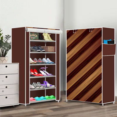 Flipkart Perfect Homes Studio 6 Shelf Metal Compact Shoe Rack Foldable Portable, Convertible Organizer Shelf Metal Collapsible Shoe Stand(B Brown Print, 6 Shelves, DIY(Do-It-Yourself))