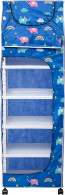 Seshekhu 1 Door 6 Shelf Fabric Plastic PVC Collapsible Wardrobe(Finish Color - Blue Elephant, DIY(Do-It-Yourself))