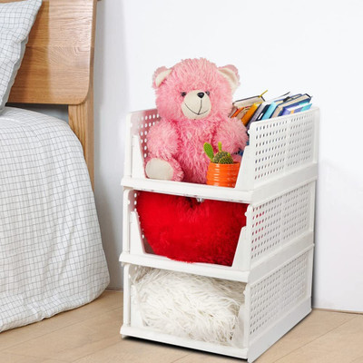 EDENGLOW 3 Compartments Plastic Cabinet Drawer Fordable Storage Bin for Kitchen, Office(White)