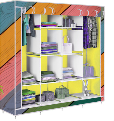 MEZIRE 12 Shelf Foldable Collapsible Wardrobe Storage Organizer Almirah Cloth Rack PP Collapsible Wardrobe(Finish Color - Brown -16, DIY(Do-It-Yourself))