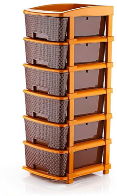 ASHLAS 6 Plastic Modular Drawer System for Home, Office, Hospital PP Collapsible Wardrobe(Finish Color - brown, DIY(Do-It-Yourself))