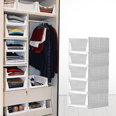 VERAT Folding Wardrobe Organizer Plastic Stackable Clothe PP Collapsible Wardrobe(Finish Color - White, Pre-assembled)