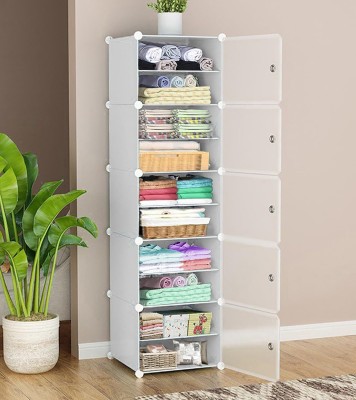 Hemovia 10-Door 5-Shelf Collapsible storage plastic collapsible wardrobe PC Collapsible Wardrobe(Finish Color - 10-Shelf-White, DIY(Do-It-Yourself))