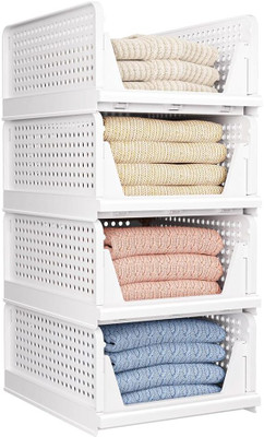 BLADESMITH 2 Pcs Foldable and Stackable Cupboard for Merging Cupboard Space - White Color PP Collapsible Wardrobe(Finish Color - WHITE 2 PACK, Knock Down)
