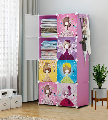 Sasimo 8-Door 8-Shelf Plastic kids Collapsible Cupboard Carbon Steel Collapsible Wardrobe(Finish Color - Pink, DIY(Do-It-Yourself))