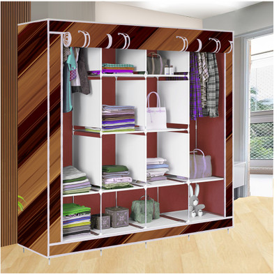 MEZIRE 12 Shelf Foldable Collapsible Wardrobe Storage Organizer Almirah Cloth Rack PP Collapsible Wardrobe(Finish Color - Brown -14, DIY(Do-It-Yourself))