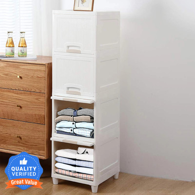 Sasimo 4-Door 4-Shelf Plastic foldable Cupboard PC Collapsible Wardrobe(Finish Color - 4,White, DIY(Do-It-Yourself))