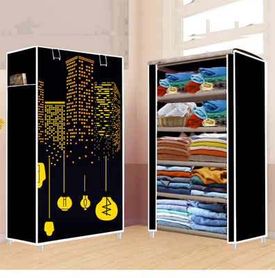 BEEYZELL 5 Shelf Foldable Collapsible Wardrobe Storage Organizer Almirah Cloth Rack PVC Collapsible Wardrobe(Finish Color - Black (11), DIY(Do-It-Yourself))