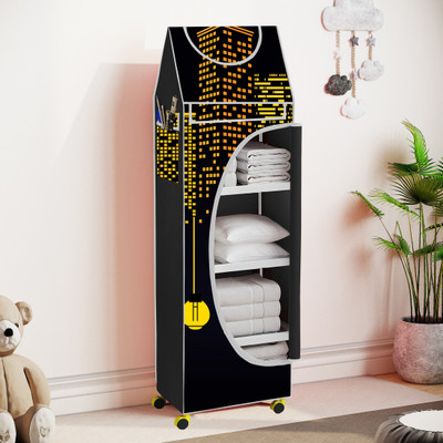 FurniGully Baby 5 Shelve Unbreakable Material PVC Collapsible Wardrobe PP Collapsible Wardrobe(Finish Color - A5_BLACK::Yellow, DIY(Do-It-Yourself))