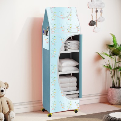 Home Reserve Baby Wardrobe 5 Shelve With Wheels Carbon Steel Collapsible Wardrobe(Finish Color - Soft lily Flower Indias 1st Print, DIY(Do-It-Yourself))