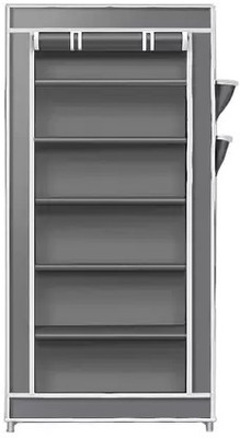 FurniGully Home Utility Space Saving 6 Layer plastic Shoe Rack/ Organizer Stand Carbon Steel Collapsible Wardrobe(Finish Color - Grey, DIY(Do-It-Yourself))