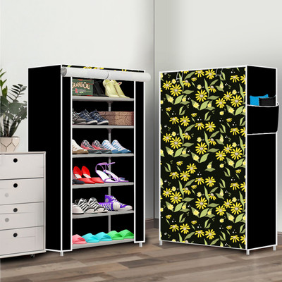 dbeautify 6 Layer Digital Printed Plastic, Metal Collapsible Shoe Stand(26 Black, 6 Shelves, DIY(Do-It-Yourself))