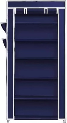 SHYAM JI 6 Layer Multi Storage plastic Rack for Footwear,Toys,Cloth with Dustproof Cover Carbon Steel Collapsible Wardrobe(Finish Color - BLUE, DIY(Do-It-Yourself))