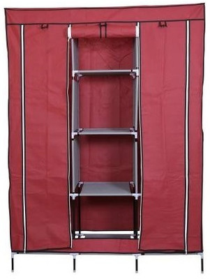 GOD WISH 3 door Foldable wardrobe for storage with matte look Carbon Steel Collapsible Wardrobe(Finish Color - MAROON, DIY(Do-It-Yourself))