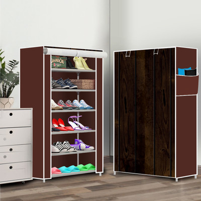 Flipkart Perfect Homes Studio 6 Shelf Metal Compact Shoe Rack Foldable Portable, Convertible Organizer Shelf Metal Collapsible Shoe Stand(Beige Print, 6 Shelves, DIY(Do-It-Yourself))