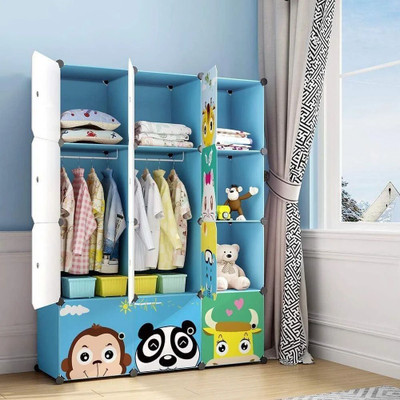 LUHI 12-Door 12-Shelf Plastic almirah for kids, almirah of clothes ,cupboard PC Collapsible Wardrobe(Finish Color - BLUE-HZ-12, DIY(Do-It-Yourself))